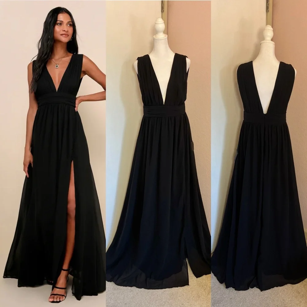 heavenly hues black maxi dress Lulus Heavenly Hues Chiffon Maxi Dress Women's Small Black V-Neck